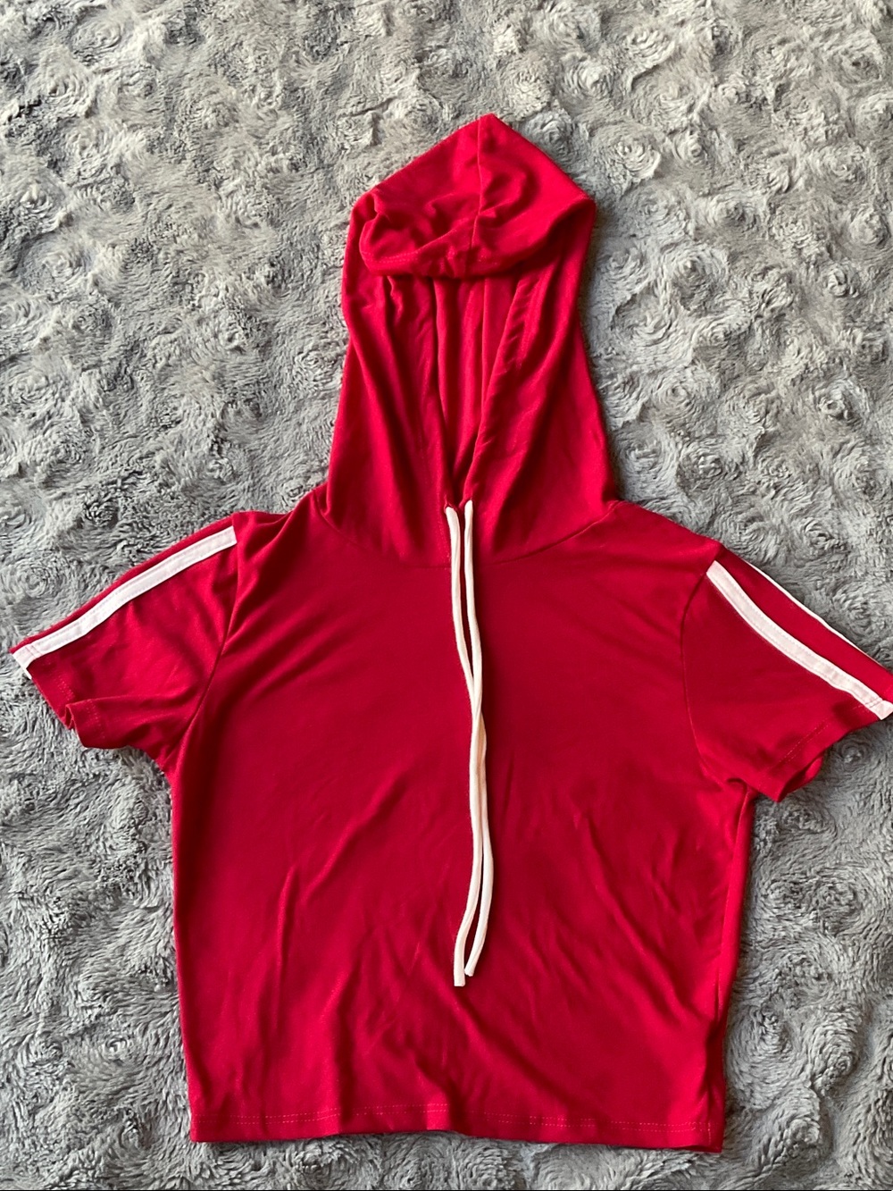 Fashion Nova Red Short Sleeve Hoodie Crop Top